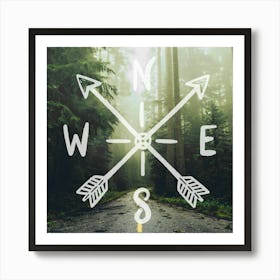 Redwood Forest Road Compass Art Print