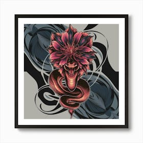 Snake And Flower Art Print