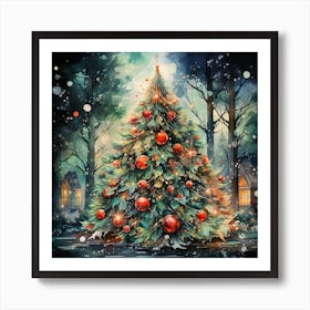 Christmas Tree In The Forest Art Print