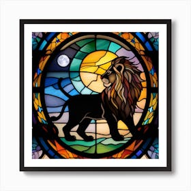 Lion king of the jungle stained glass rainbow colors Art Print