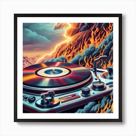 Turntable In Flames Art Print