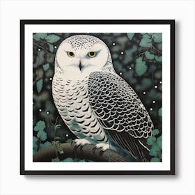 Ohara Koson Inspired Bird Painting Snowy Owl 3 Square Art Print