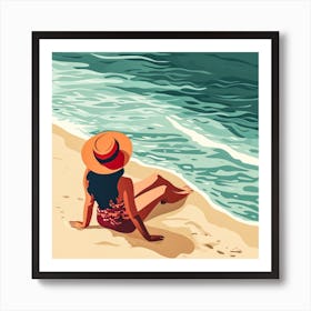 Woman Enjoying The Sun At The Beach 2 Art Print