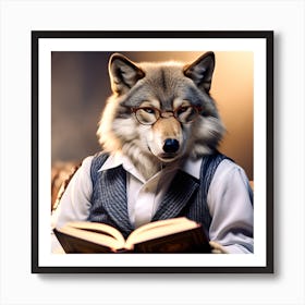 Wolf In Glasses Reading A Book Art Print