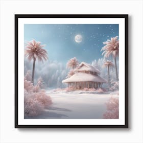 Digital Oil, Bee Wearing A Winter Coat, Whimsical And Imaginative, Soft Snowfall, Pastel Pinks, Blue (1) Art Print