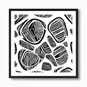 Retro Inspired Linocut Abstract Shapes Black And White 2 Art Print