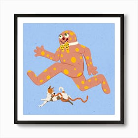 Blobby and cheeky dog with sausages, nostalgia, illustration, wall art Art Print
