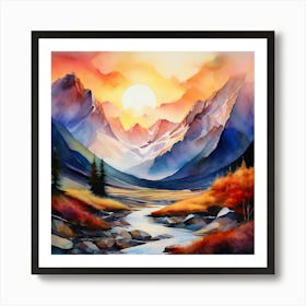 Watercolor Abstract Mountain Landscape Studio Photography Complex Details Art Print