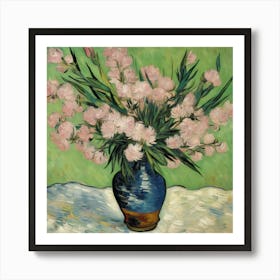 Pink Flowers In A Vase Oleanders Vinvent Van Gogh (4) Art Print