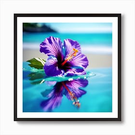 Blue Sea and Purple Hibiscus Flower in the Sun Art Print