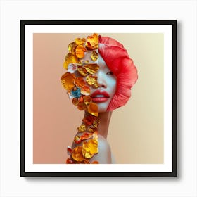 Asian Woman With Flowers Art Print