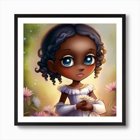 Dark Haired Daisy Girl Art Print