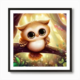 Cute Brown Owl On A Branch Art Print