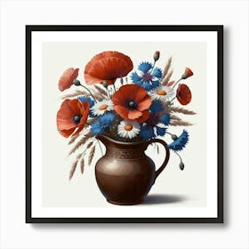 Poppies In A Vase, Acrylic Style Painting 11 Art Print