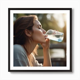 Side View Woman Drinking Water 1 Art Print