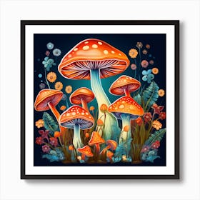 Mushrooms And Flowers 16 Art Print