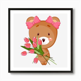 Teddy Bear With Flowers Art Print