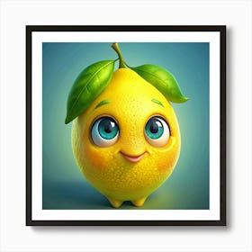 3d Illustration Of A Cute Cartoon Lemon With Big Eyes Art Print