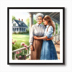 Two Women Hugging On Porch Art Print