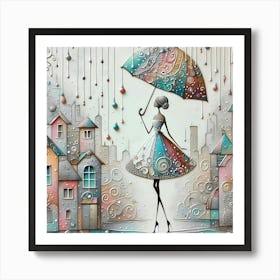 Girl With Umbrella Art Print