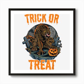 Trick Or Treat Wolf Pumpkin Halloween Art Print