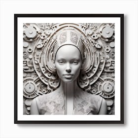 A Portrait That Combines Embossed Patterns With Technological Elements Symbolizing The Integration Of Art And Modern Innovation 1 Art Print