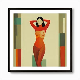 Embrace of Color: An Abstract Painting Of A Nude Woman Art Print