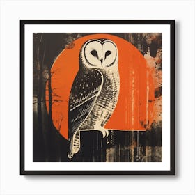 Retro Bird Lithograph Barn Owl 2 Art Print