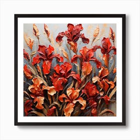 Pattern with red Irises flowers Art Print