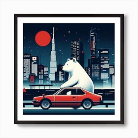 Polar Bear On A Car Art Print