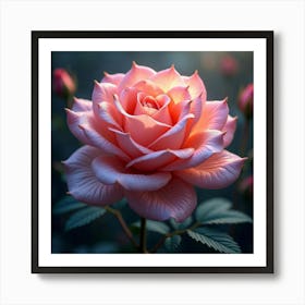 A Dreamy Rose With Petals Of Flowing, Iridescent Patterns Blooming In A Magical Garden 1 Art Print