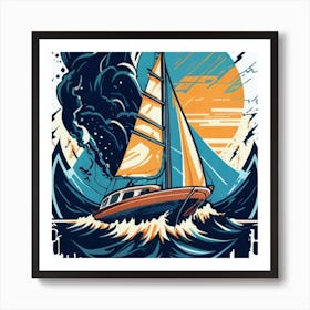 A sailing boat in the middle of the sea 4 Art Print