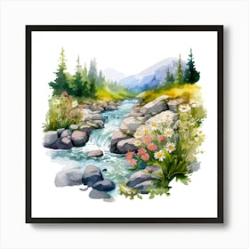 Watercolor Mountain Stream 2 Art Print