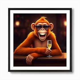 Monkey With A Glass Of Wine Art Print