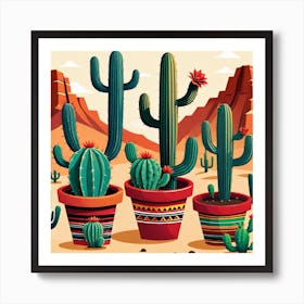 Cactus In Pots 2 Art Print