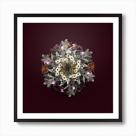 Vintage Three Cornered Leek Flower Wreath on Wine Red Art Print