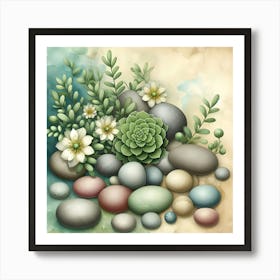 Succulents And Flowers Art Print