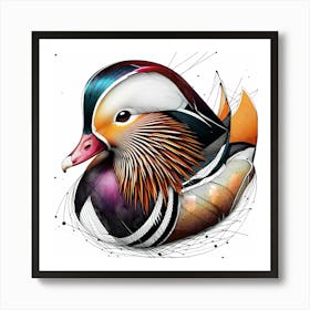 Mandarin Duck Creative Color Drawing - Wild Bird Artwork 105 Art Print