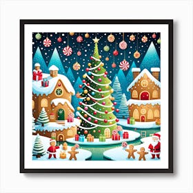 Christmas Village, Rein deer, Christmas Tree art, Christmas Tree, Christmas vector art, Vector Art, Christmas art, Christmas, cookies Art Print