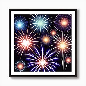 Fireworks On Black Background 1 Art Print