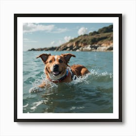 Dog Swimming In The Ocean Art Print