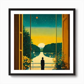 Woman Looking Out A Window Art Print