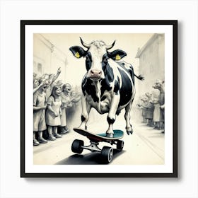 Cow On Skateboard 13 Art Print