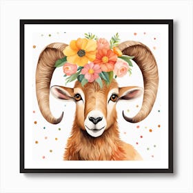 Floral Baby Ibex Nursery Illustration (20) Art Print