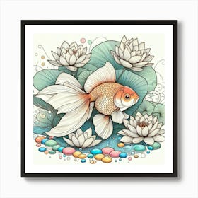 Line Art gold fish 3 Art Print