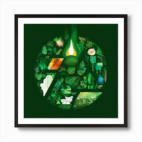 An Abstract Digital Illustration Of The Earth Enveloped In A Spectrum Of Green Hues Embodying Susta Art Print