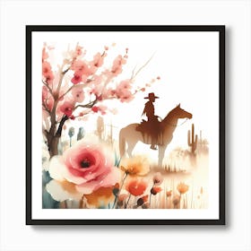 Cowboy And Flowers Art Print