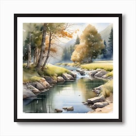 Watercolor Of A Stream 1 Art Print