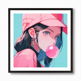Anime Girl Blowing Bubble Gum Art Print