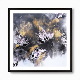 Black And Gold Floral Abstract 2 Square Art Print
